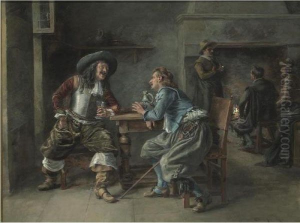 Cavaliers In A Tavern Oil Painting by Jean-Charles Meissonier