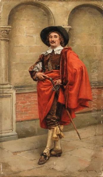 A Dashing Cavalier Oil Painting by Jean-Charles Meissonier