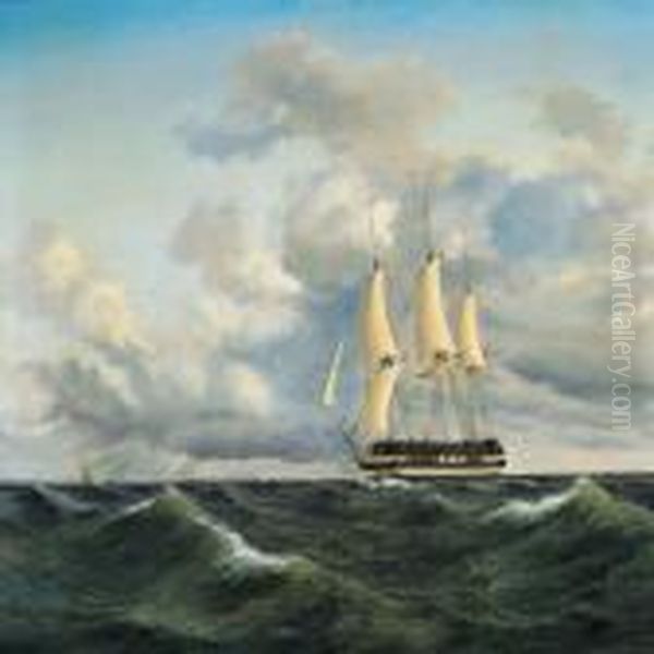 Et Linieskib I Mersseilskuling Oil Painting by Anton Melbye