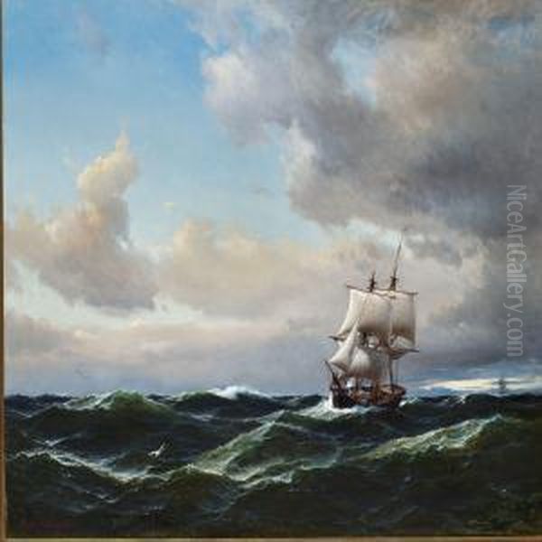 Seascape With Dark Clouds And High Sea Oil Painting by Anton Melbye