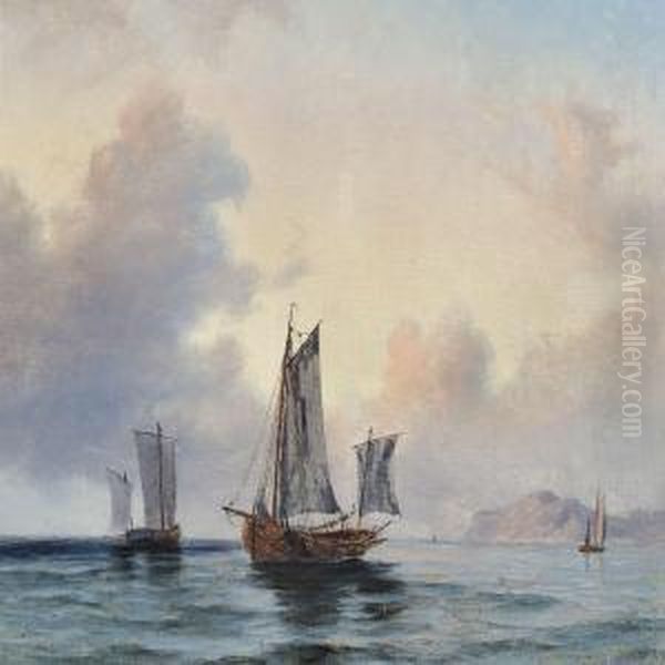 Sailing Boats Off The Coast Oil Painting by Anton Melbye