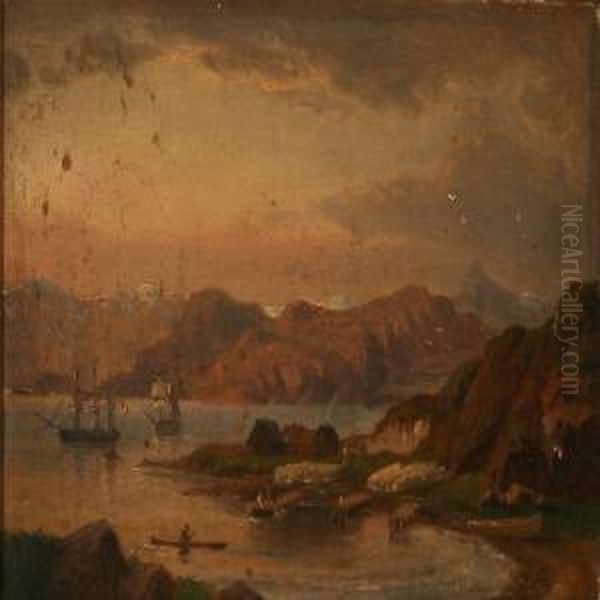 Liner Off The Coast Near A Trading Station Orsettlement Oil Painting by Anton Melbye