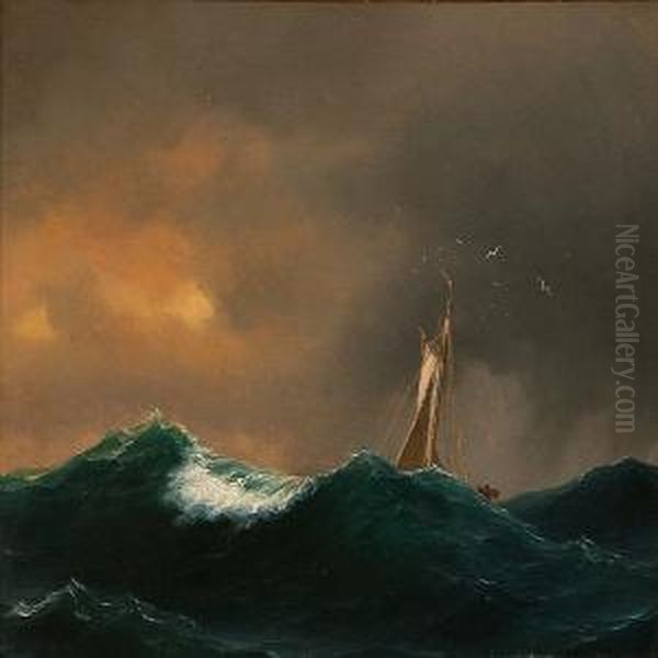 Seascape With A Sailing Ship In High Waves Oil Painting by Anton Melbye