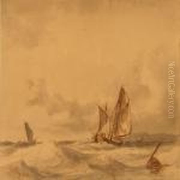 Stormy Sea With Ships Oil Painting by Anton Melbye