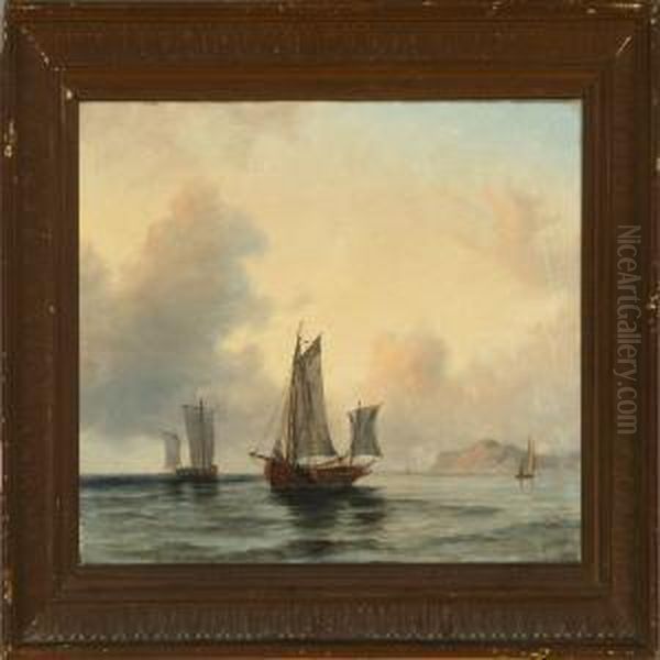 Coastal Scene Withsailing Ships In Calm Weather Oil Painting by Anton Melbye