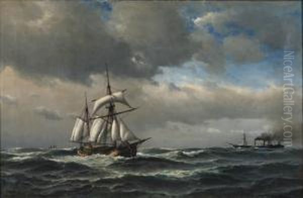 Schiffe Auf Hoher See Oil Painting by Anton Melbye