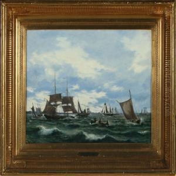 Numerous Ships And Prams On The Water Oil Painting by Anton Melbye