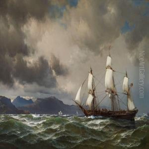 Turkish Ships Off The Turkish Coast Oil Painting by Anton Melbye