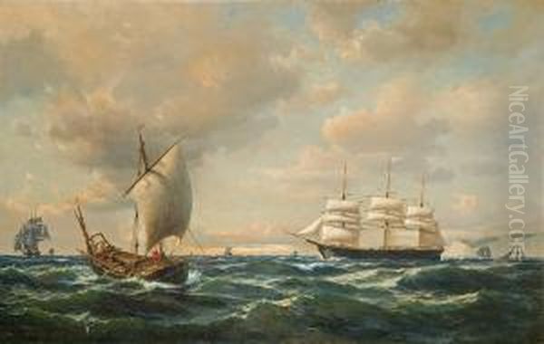 Zaglowce U Brzegow Anglii Oil Painting by Anton Melbye