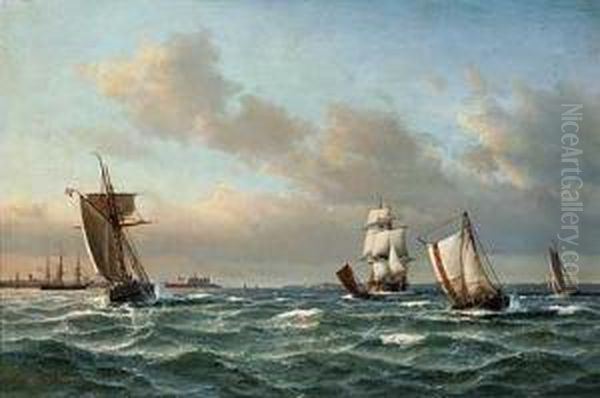 Segelschiffe Im Oresund Vor Schloss Kronborg Oil Painting by Anton Melbye