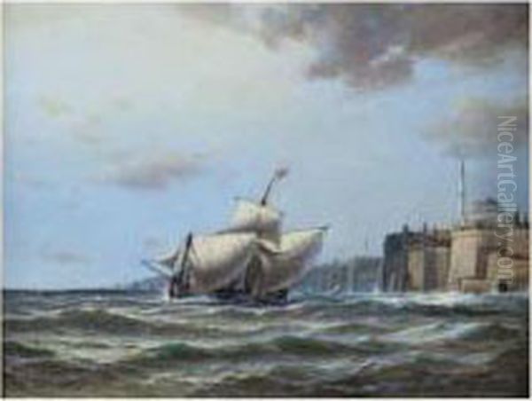 La Pointe Du Serail Avec A Droite, Les Remparts Du Palais Detopkapi Oil Painting by Anton Melbye