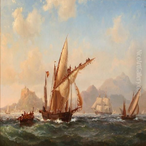 Ships In The Mediterranean Sea Off The Coast Ofalicante Oil Painting by Vilhelm Melbye