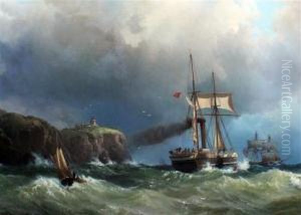 The Irish Packet Cambria Passing
 The Lighthouse On St. Ann'shead, Pembrokeshire On Her Run In To Milford
 Haven Oil Painting by Vilhelm Melbye