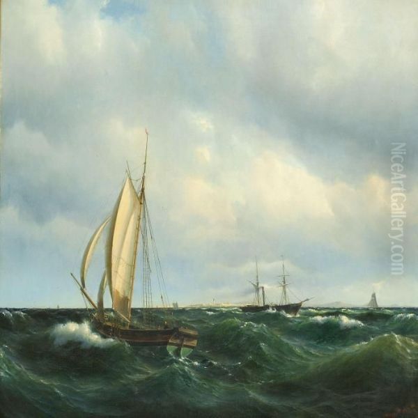 A Stormy Afternoon Offthe Coast Of Skagen Oil Painting by Vilhelm Melbye