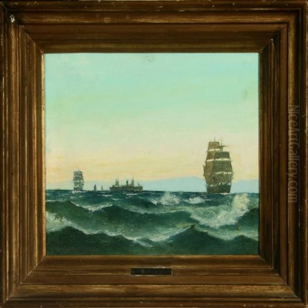 Seascape With Sailing And Motor Ships Oil Painting by Vilhelm Melbye