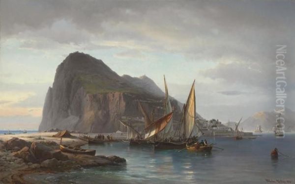 Shipping Off Gibraltar Oil Painting by Vilhelm Melbye