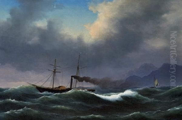 Sailing Ships Off The Coast Oil Painting by Vilhelm Melbye