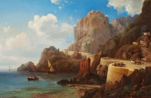 View Of A Rocky Italian Coast Oil Painting by Vilhelm Melbye