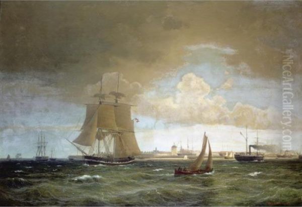 Armed Danish Vessels Leaving Harbour Oil Painting by Vilhelm Melbye