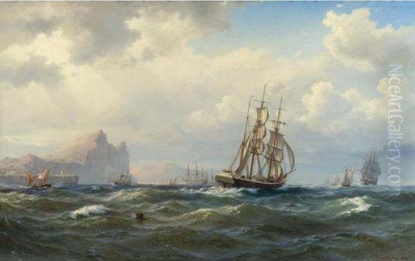 Shipping In The Straits Of Gibraltar Oil Painting by Vilhelm Melbye