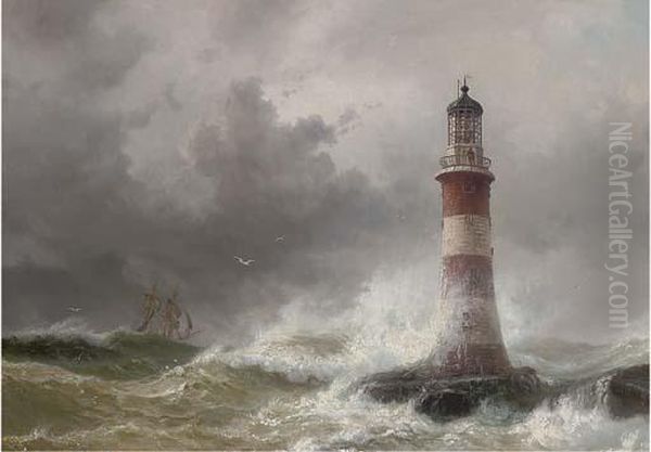 The Lonely Vigil: The Eddystone Lighthouse Oil Painting by Vilhelm Melbye