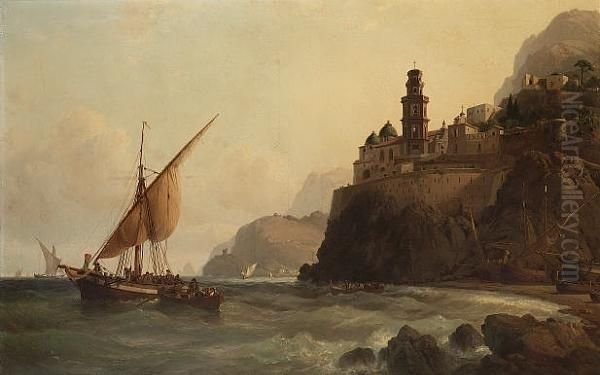 Off The Coast Of Sorrento Oil Painting by Vilhelm Melbye