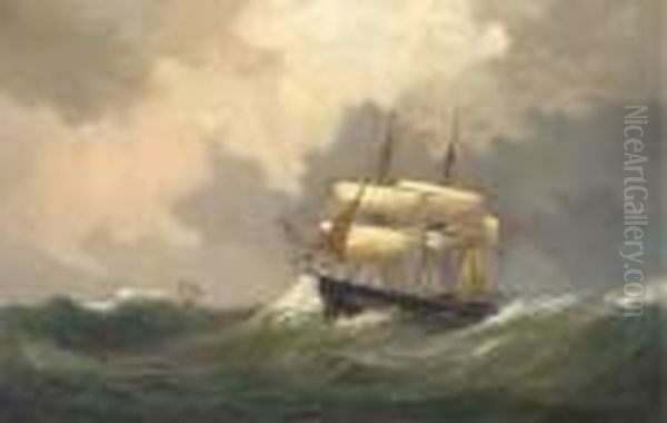 Reefing Down In Heavy Weather Oil Painting by Vilhelm Melbye