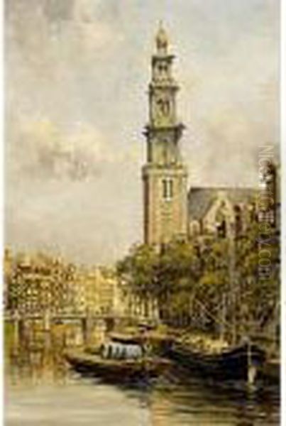 A View Of The Westertoren, Amsterdam Oil Painting by Jan Hermanus Melcher Tilmes