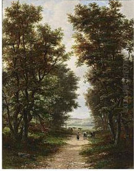 A Landscape With A Peasant Woman On A Country Road Oil Painting by Jan Hermanus Melcher Tilmes