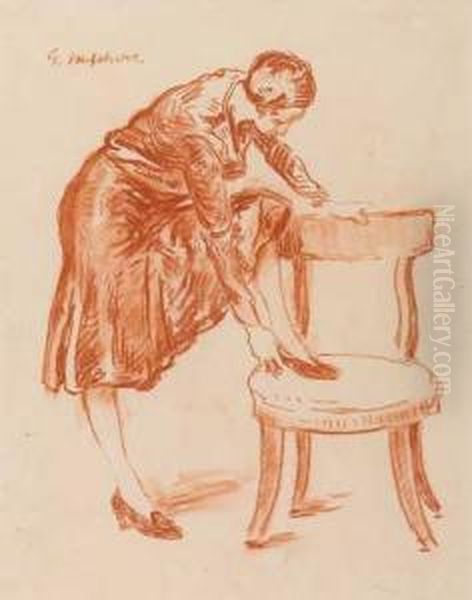 Woman Putting On Her Shoe Oil Painting by Gari Julius Melchers