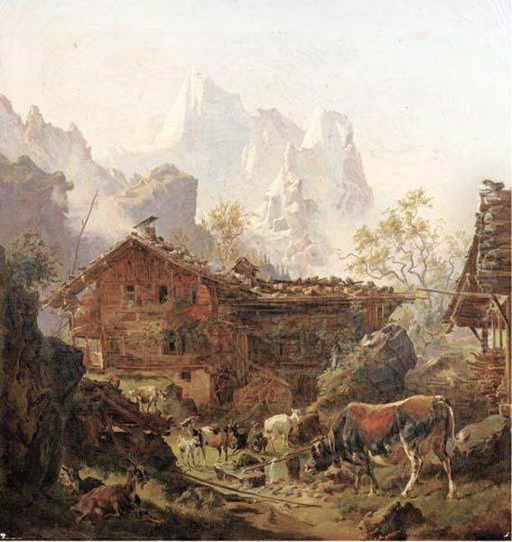 Milking Time In The Mountains Oil Painting by Wilhelm Melchior