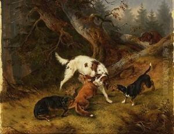 Jagdhunde Haben Eine Fuchs
 Gefangen. Oil Painting by Wilhelm Melchior