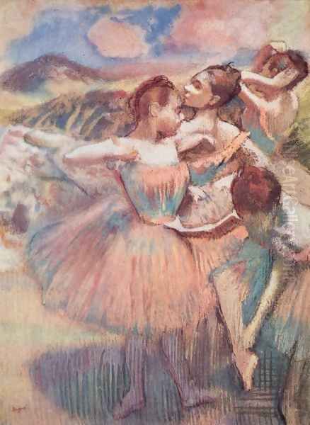 Dancers in a landscape Oil Painting by Edgar Degas