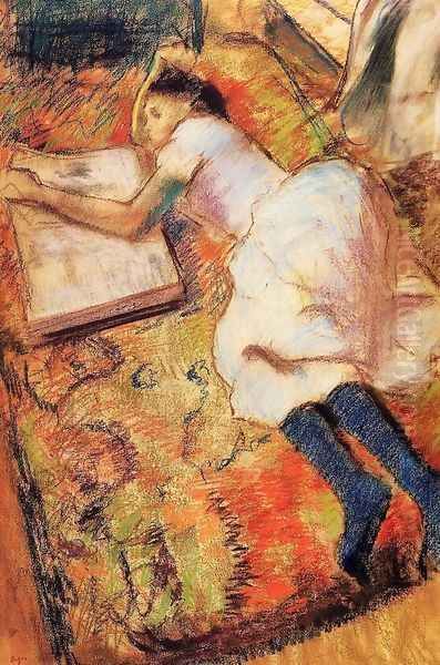 Young Girl Reading on the Floor Oil Painting by Edgar Degas