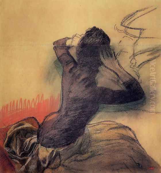 Seated Woman Adjusting Her Hair, c.1884 Oil Painting by Edgar Degas