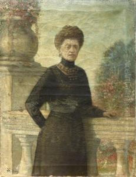 Portrait Of A Woman On A Parapet Oil Painting by Xavier Mellery