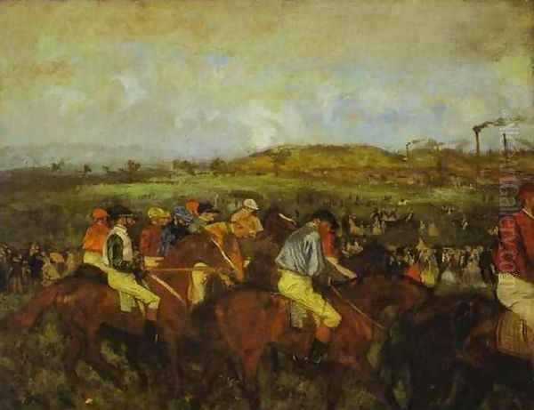 Gentlemen Jockeys Before Start Oil Painting by Edgar Degas