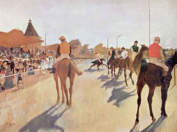 Jockeys before the tribune Oil Painting by Edgar Degas