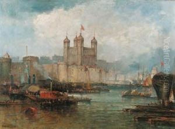 The Tower Of London From The Thames Oil Painting by Andrew Melrose