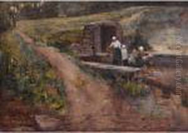 Washerwomen At Grez Oil Painting by Arthur Melville