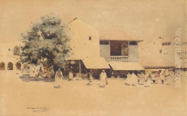 Street Scene In Kurrachee Pakistan Oil Painting by Arthur Melville