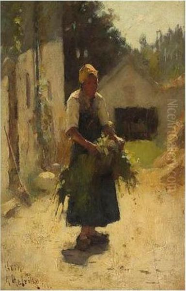 A French Peasant Oil Painting by Arthur Melville