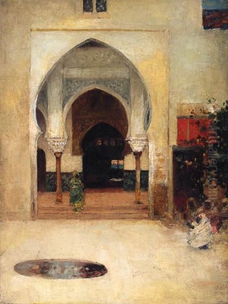 An Oriental Courtyard Oil Painting by Arthur Melville