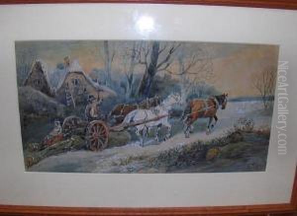 Horse Drawn Wagon By A Cottage Oil Painting by Harden Sidney Melville