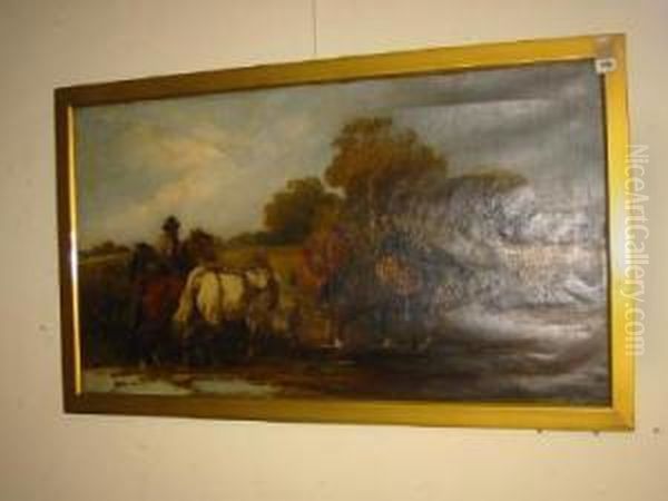 Cart Horses Watering Oil Painting by Harden Sidney Melville