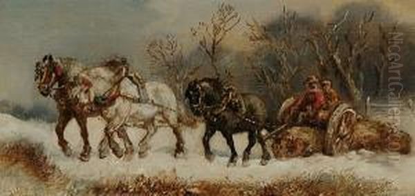 A Log Team In Winter; In Autumn Oil Painting by Harden Sidney Melville