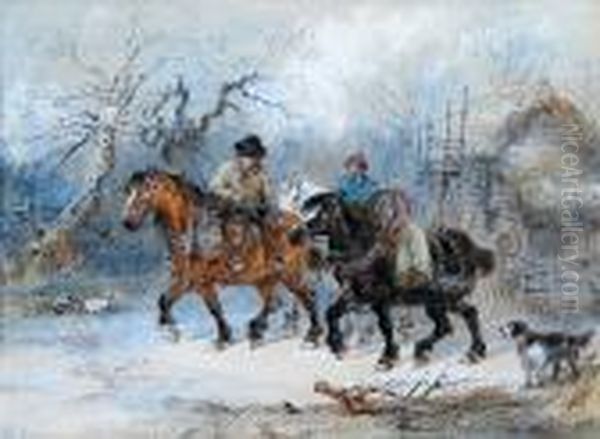 Farm Horses Leaving The Farmyard Oil Painting by Harden Sidney Melville