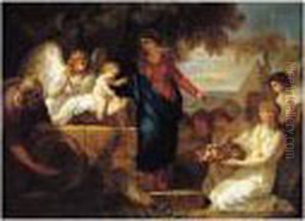 La Sainte Famille Servie Par Les Anges Pendant La Fuite En Egypte (1796) Oil Painting by Francois-Guillaume Menageot