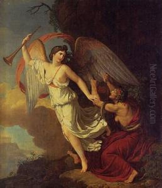 Envy Plucking The Wings Of Fame Oil Painting by Francois-Guillaume Menageot