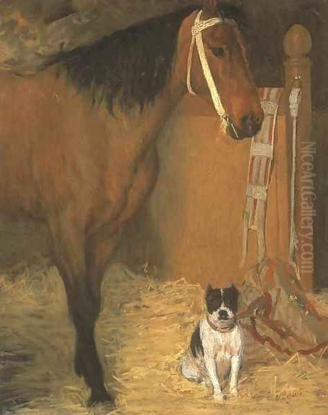 A l'ecurie, cheval et chien Oil Painting by Edgar Degas